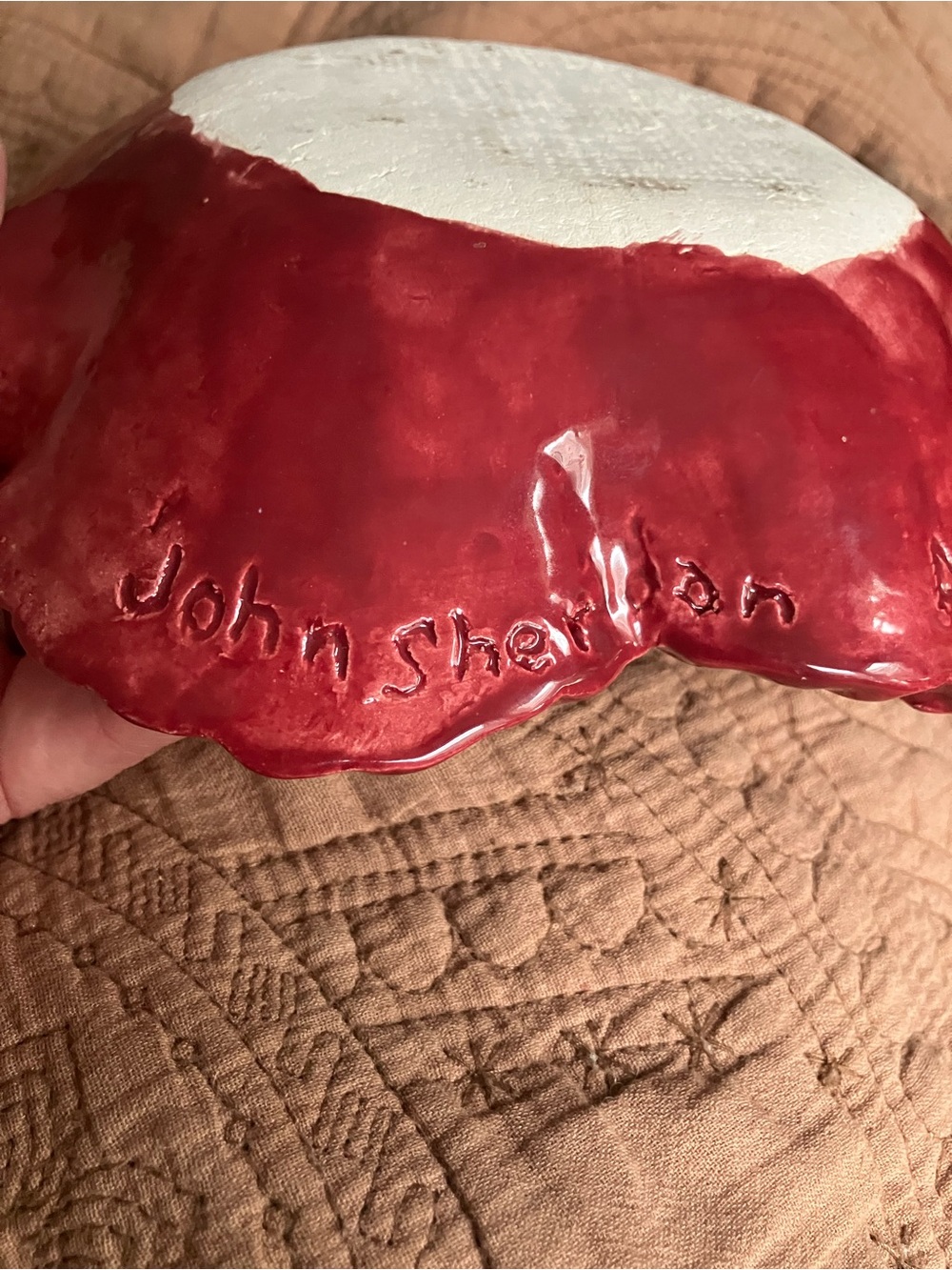 Handcrafted Red Embossed Ceramic Dish - Picture 6 of 7
